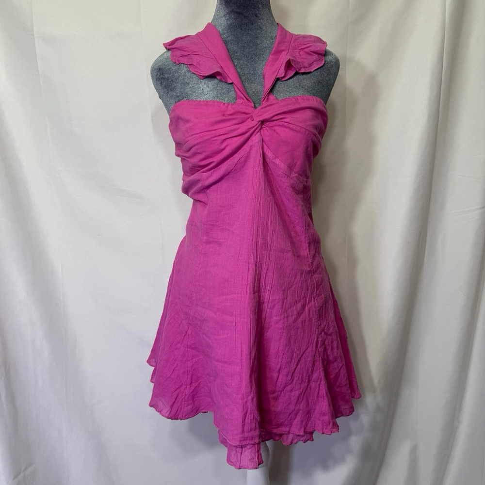 Free People Sleeveless Halter Backless Ruffle Bodycon Mini Party Dress Pink SzXL - Picture 3 of 11